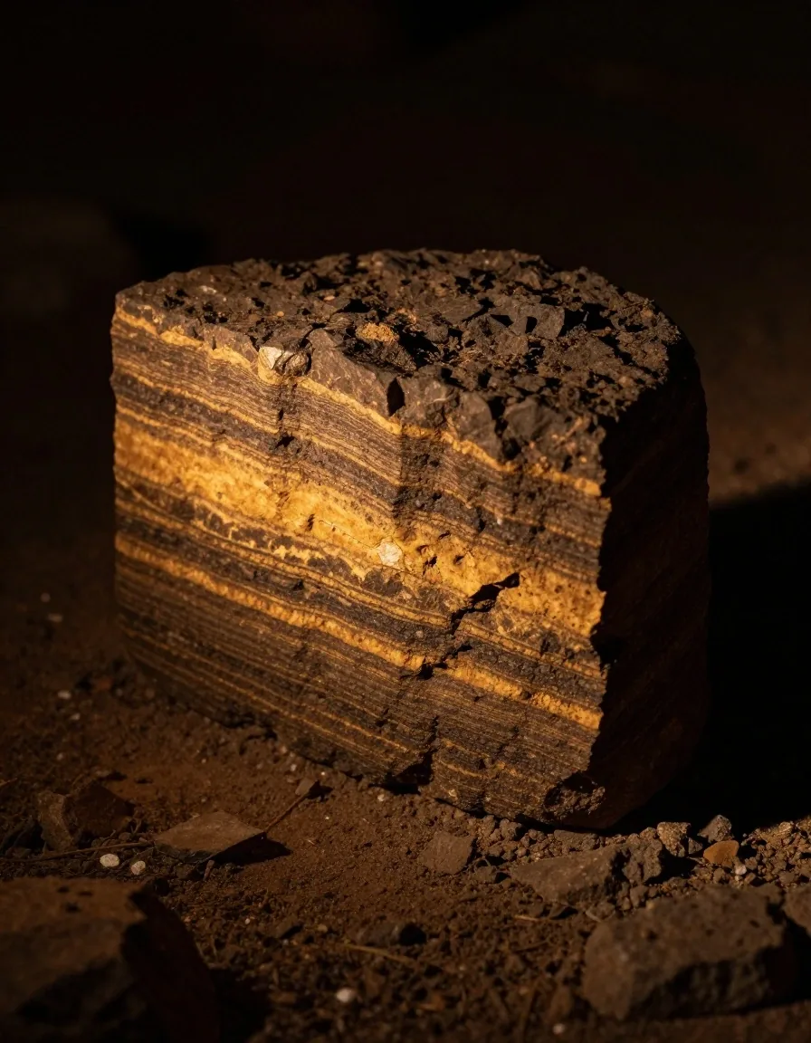 Muestra de núcleo de roca de la formación Vaca Muerta sobre superficie oscura