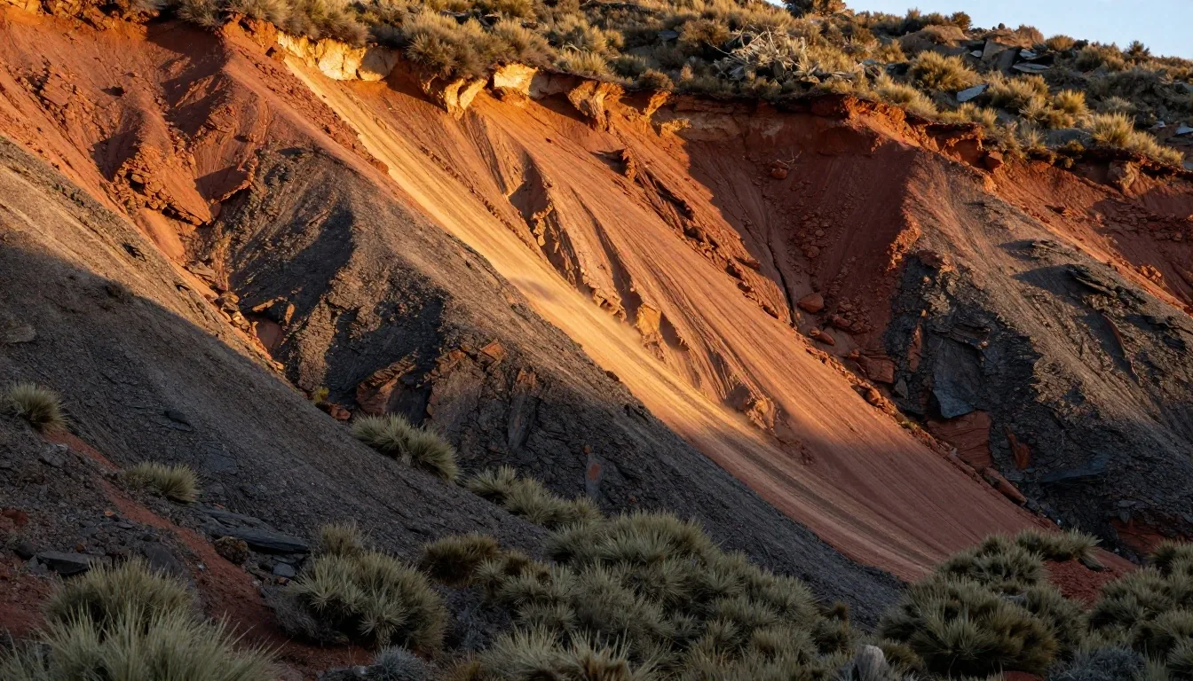 Corte estratigráfico de la cuenca del Neuquén al atardecer