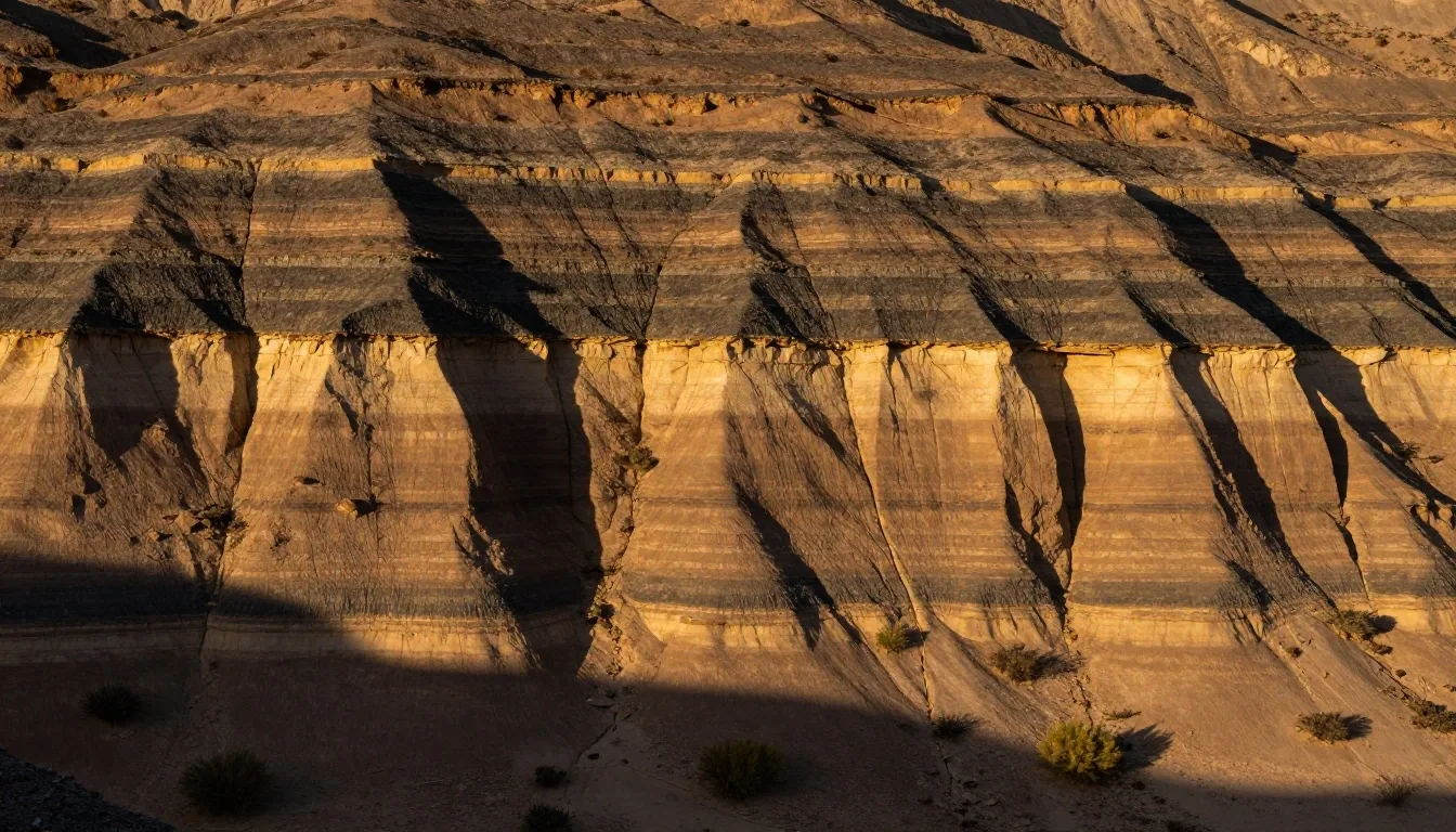 Corte estratigráfico de roca de la cuenca Neuquina al atardecer